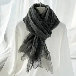 Lightweight Scarf Women's Linen Gradient Blue Dyed Sunscreen Shawl Versatile Thin Mulberry Silk Retro Spring and Autumn