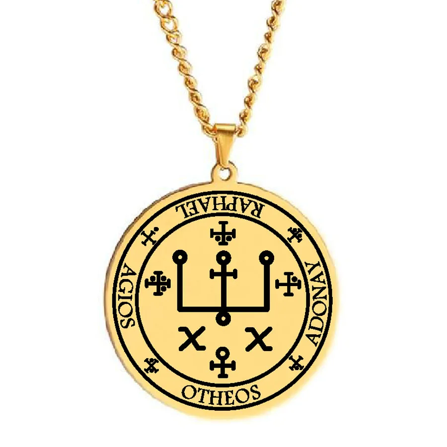 HLSS535 Archangel Raphael Sigil The Divine Healer Archangels Symbols Laser Cut Talisman Amulet Stainless Steel Pendant Necklace