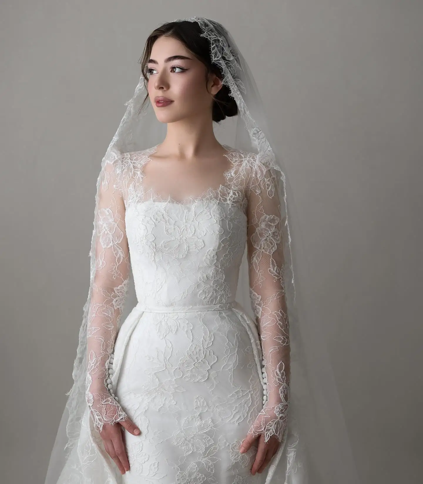 Luxury Lace Wedding Dresses Mermaid Bridal Gowns With Detachable Train Long Sleeve Customized Robe De Mariée