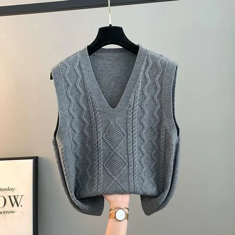 

Vest Vest Jacket Autumn Vest New Knitted Women's Sweater V-neck Loose Winter Horse Clip Outer Wear