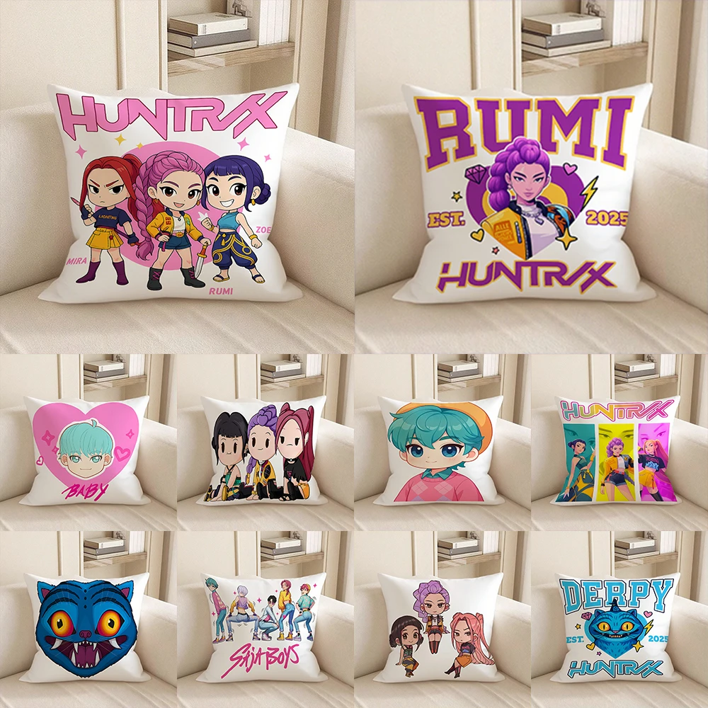 KPop Demon Hunters  Cute on the pillow: Huntrx cartoon character pattern pillowcase fashion home decoration