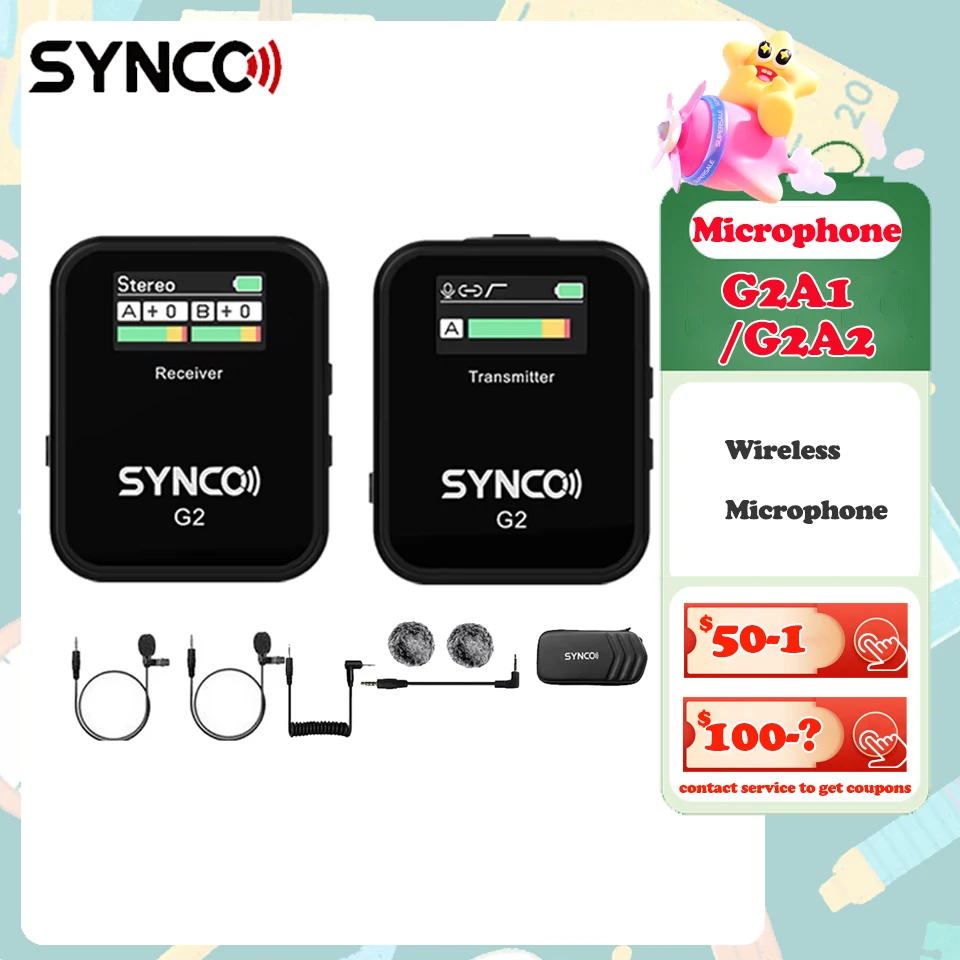 Synco G2 A1 G2 A2 Профессиональный цифровой беспроводной микрофон с лацканами 2,4 ГГц Встроенный внешний микрофон Быстрая зарядка для записи