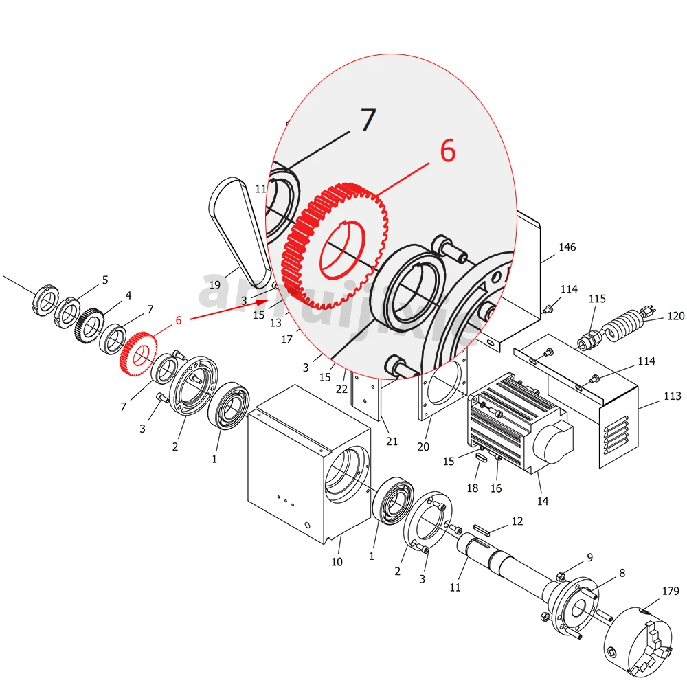 Spindle Timing Pulley for SIEG SC2-006&JET BD-X7&G0765 Motor Gear Mini Lathe Spares part