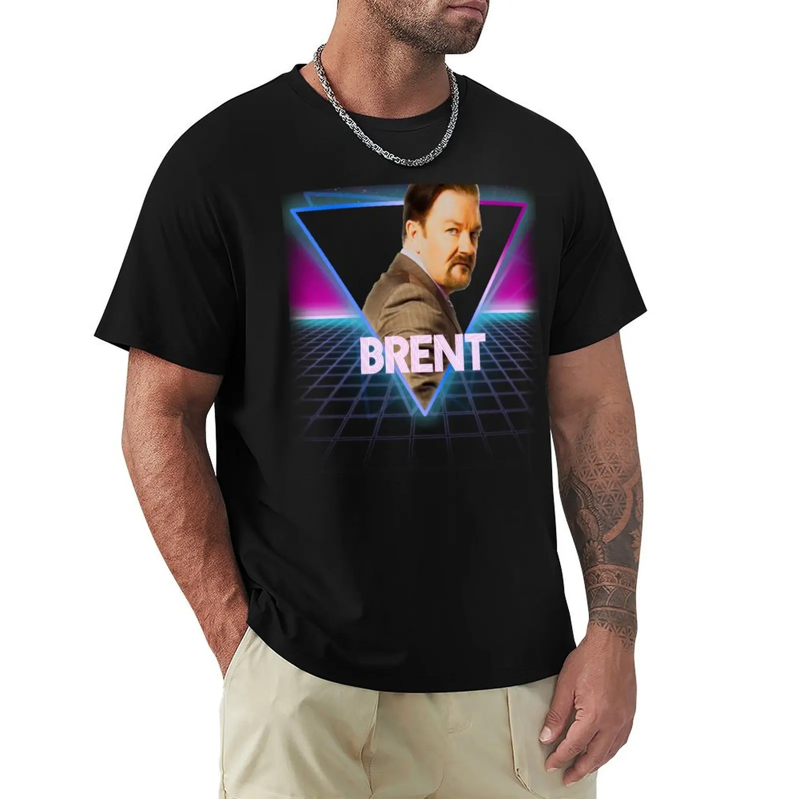 The Office David Brent Retro 80s Neon Landscape T-Shirt Plus Size Workout Short Sleeve Top