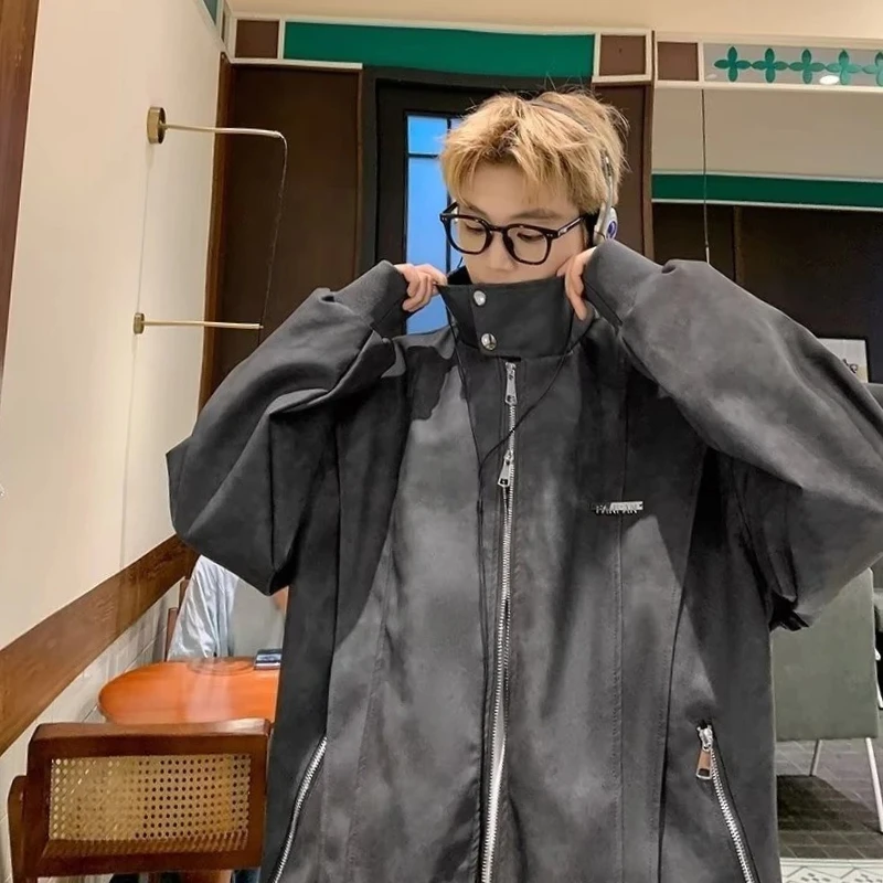 

Badass Streetwear PU Leather Jacket with Double Zipper Denim Blend for 2025 Spring Autumn​