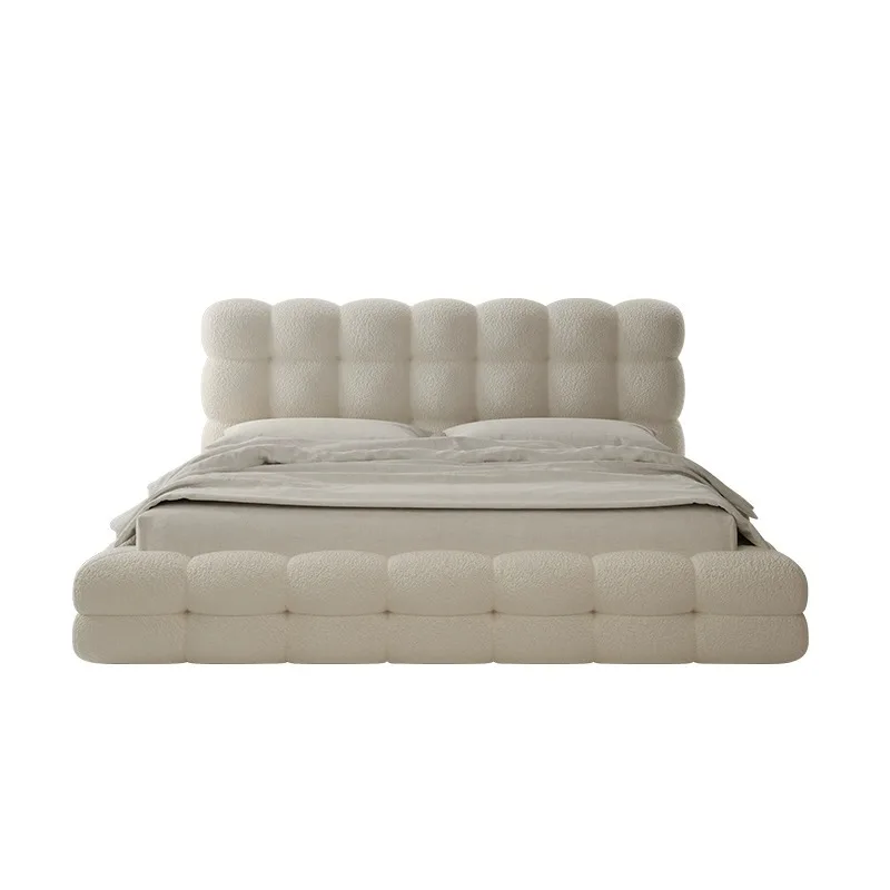 

Lamb wool, soft bag, modern, simple, creamy style, master bedroom, double, fabric bed