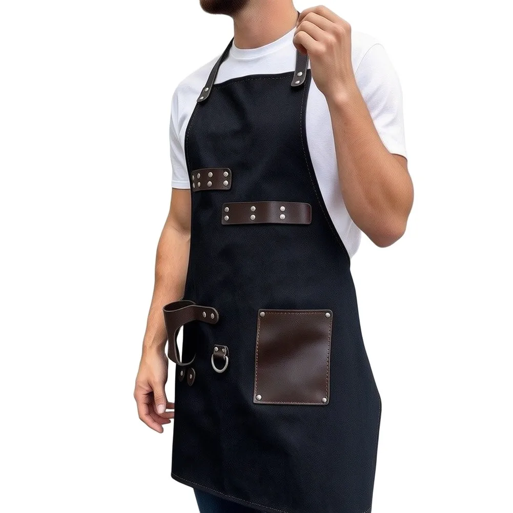 Canvas Apron Designed for Grilling Baking and Outdoor Cooking with Spill Protection Pockets and Hanging Feature