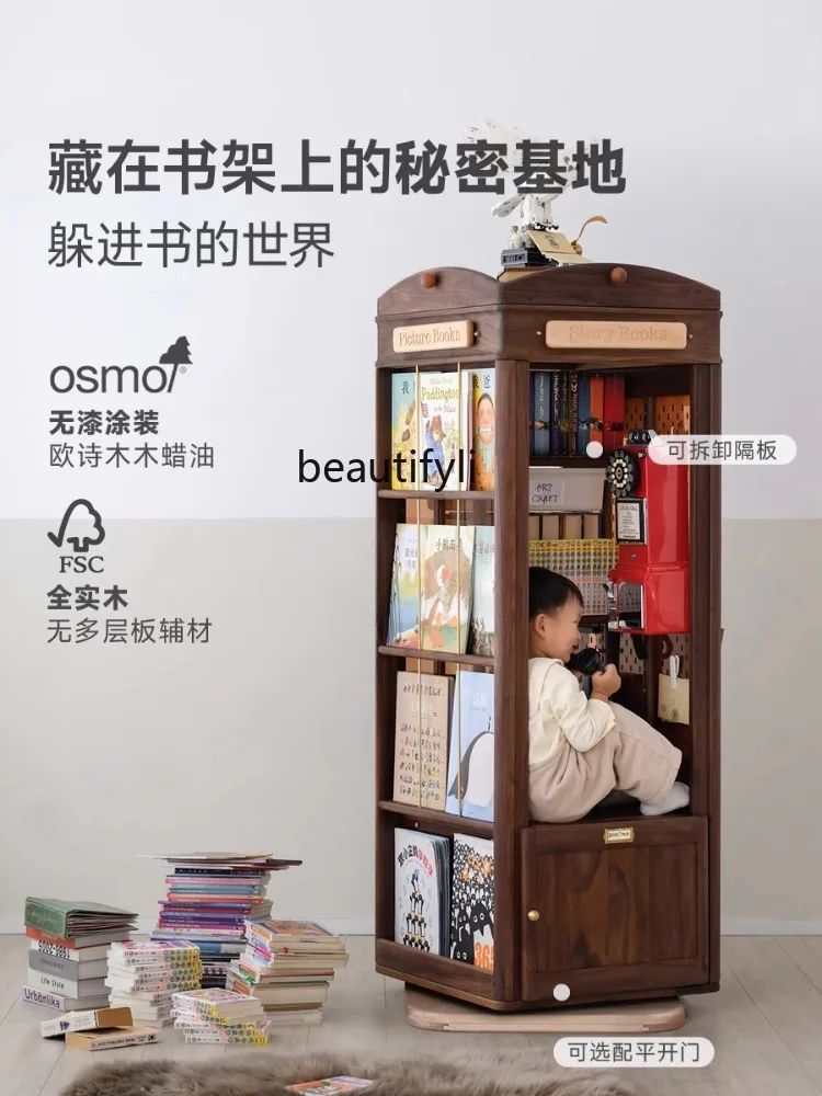 Modern Minimalist Bookshelf Solid Wood 360 Degrees Rotatable Bookcase Floor Picture Book Shelf Living Room Home