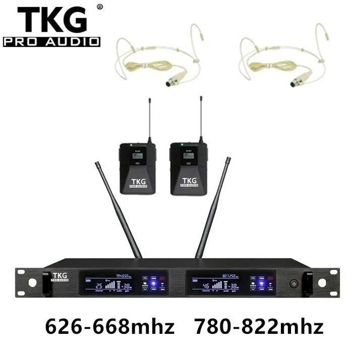 

TKG True Diversity QLX-24D uhf dual channel wireless headset microphone for stage performance professional sound system