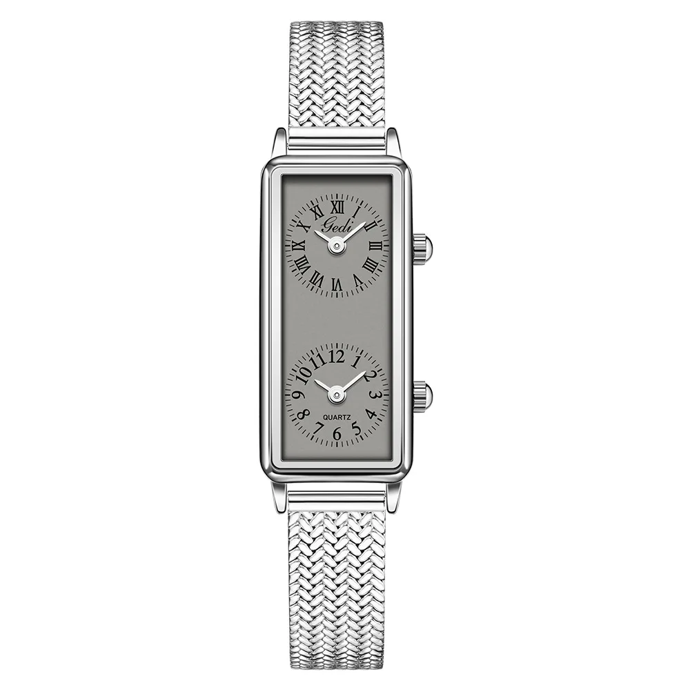 GEDI Mode Creatieve Dameshorloges Dual-Movement Uurwerk Retro Vierkante Kast Dames Dual-Time Zone Niche-stijl Quartz Horloge - afbeelding 2