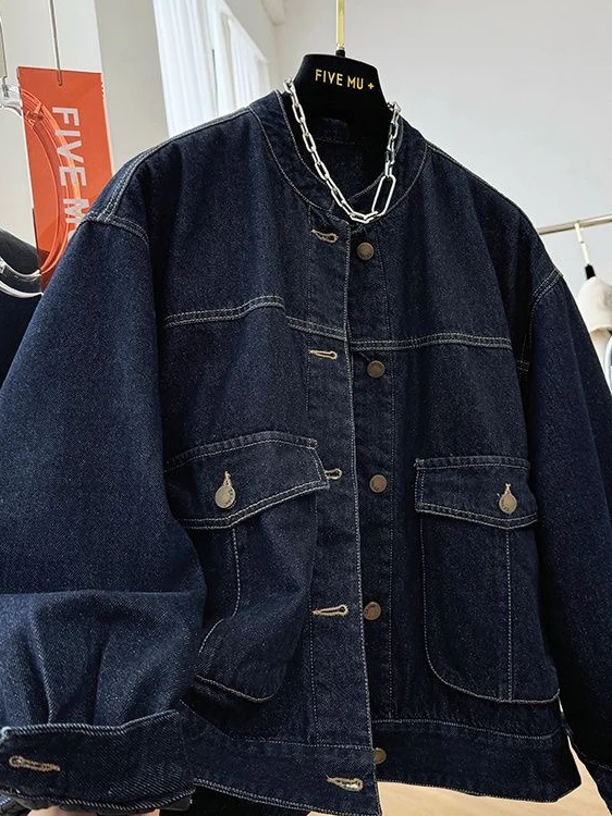 الرجعية الكورية Sle Thiened القطن الدنيم Jaet المرأة الخريف الشتاء جديد Sle عادية فضفاضة تناسب معطف دافئ ort #1