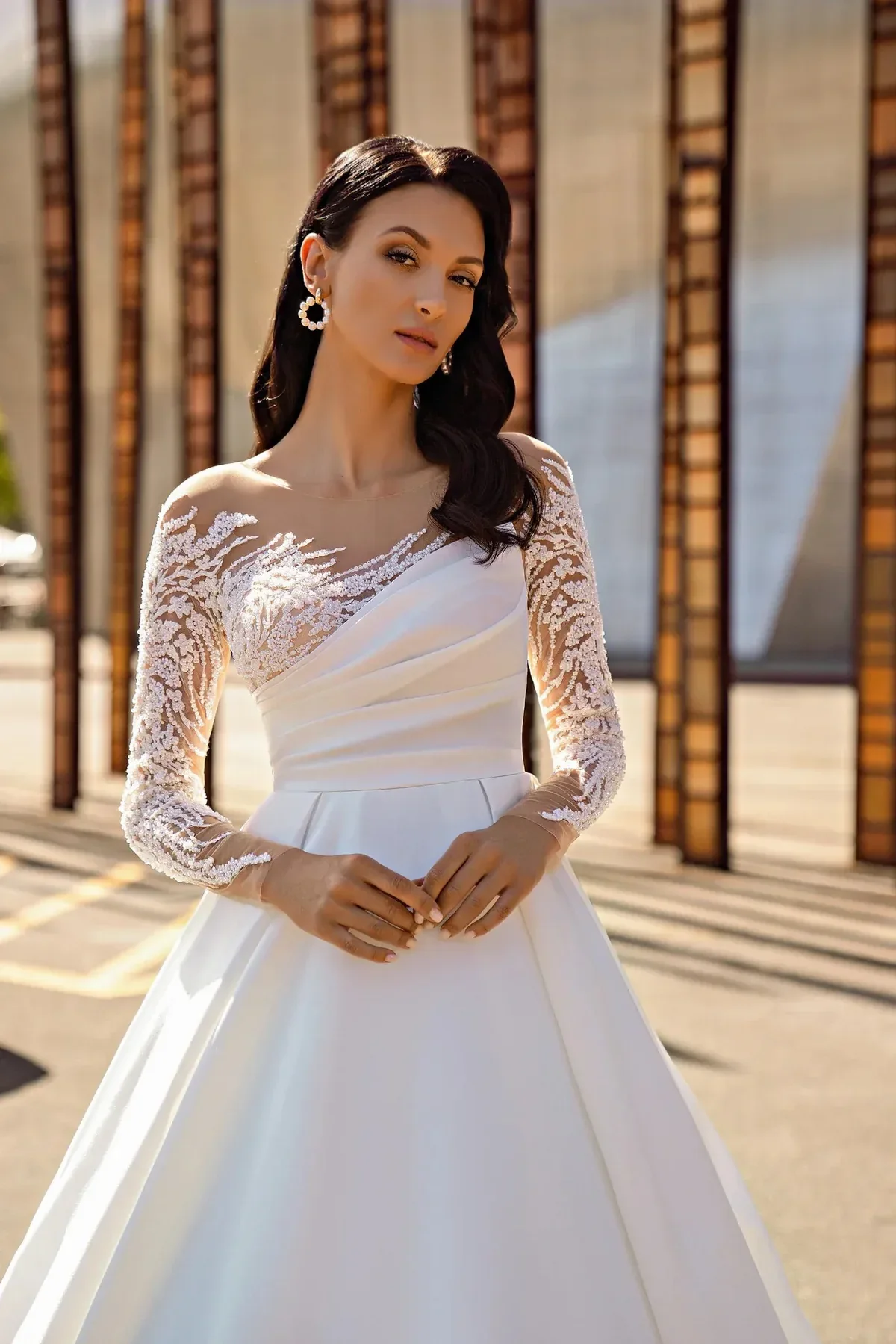 Customized White A-Line PROM Wedding Dress Lace Long Sleeve Round Neck Backless Decal Beading Plus Size Elegant Bridal Dress