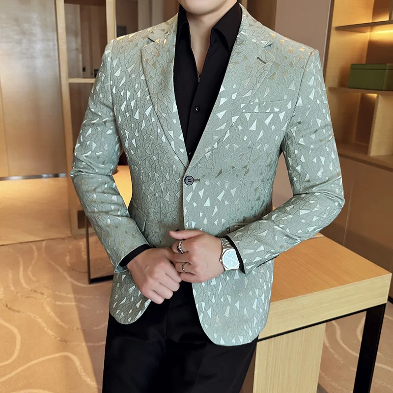 New British Style Korean Style Suit Jacket Business Formal Slim Fit Fashionable Printed Jacket Social Ball Groom Tailcoat Blazer