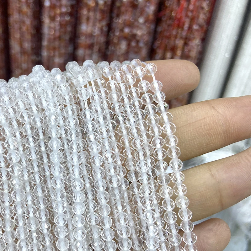 Natural Faceted White Crystal Clear Quartzs Beads With Cut Surfaces Loose Spacer Stone For Jewelry Making Bracelet Handmade