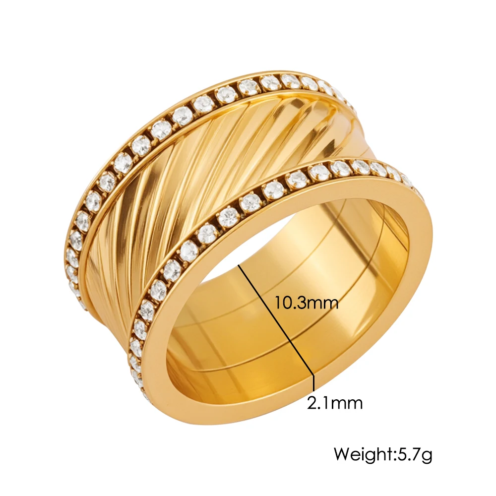 Fashion Classic Stainless Steel Gold Plated Engraving Star White Shiny Crystal Rings for Women Girl Wedding Party Jewelry Gift