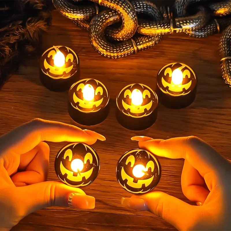 12/6PCS Halloween Pumpkin Candle Lights LED Electronic Candle Lights Party Supplies Ornaments Night Lights Halloween Decorations