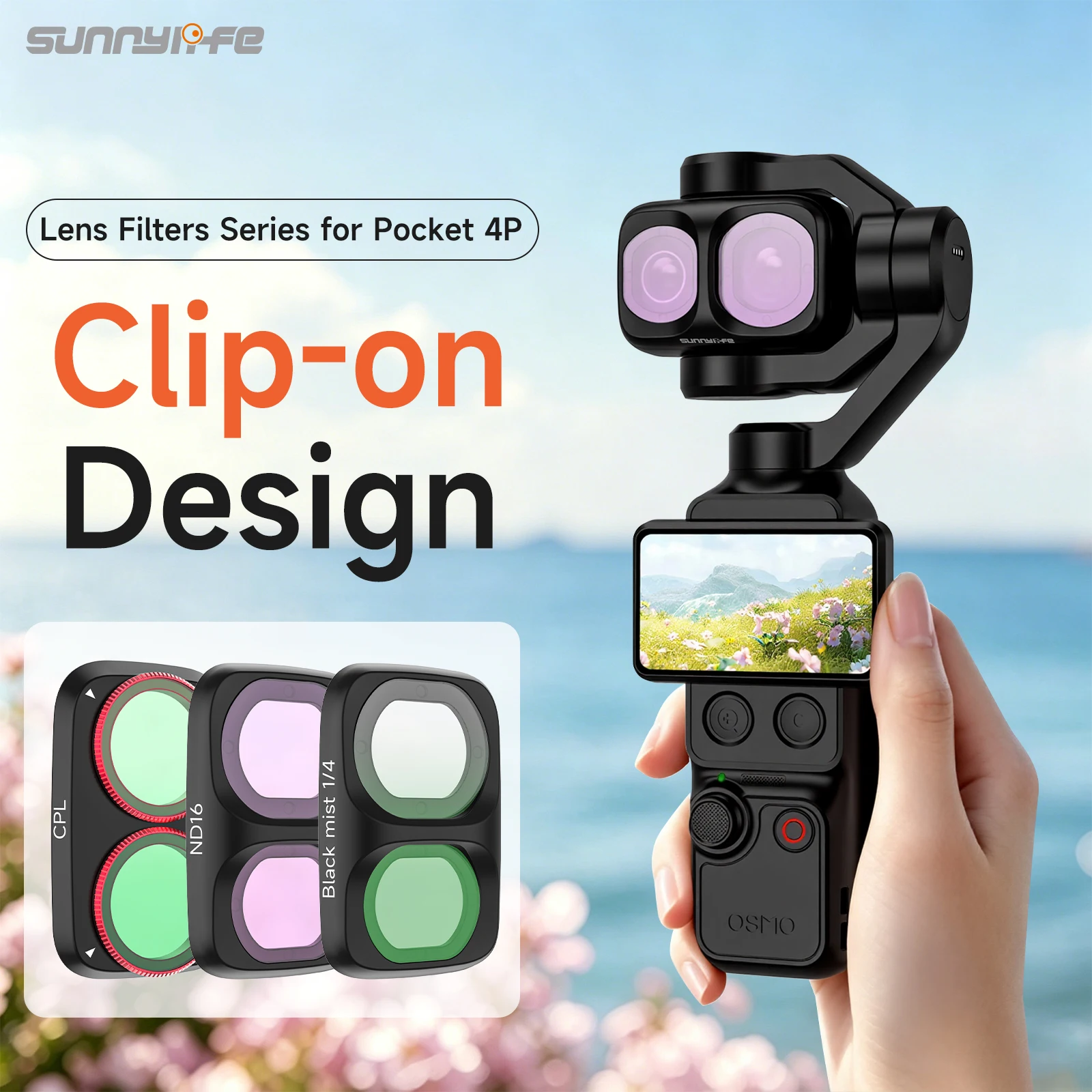 Sunnylife Lens Filters for DJI Osmo Pocket 4P, Adjustable CPL ND MCUV 1/4 Black Mist ND/PL Filter Gimbal Camera Accessories
