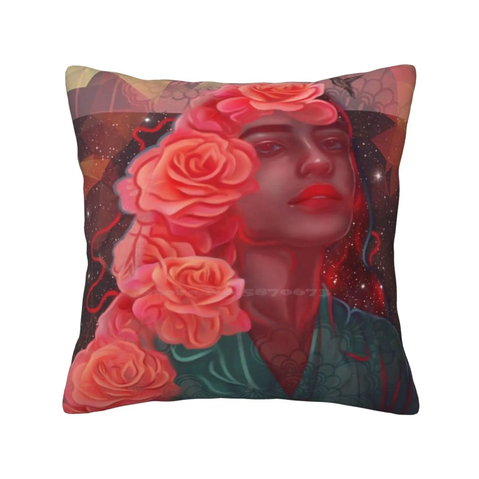 Flower Spell Pillows Case Bedroom Home Decoration Red Roses Orange Roses Pink Roses Bird Beautiful Girl Magic Space Stars