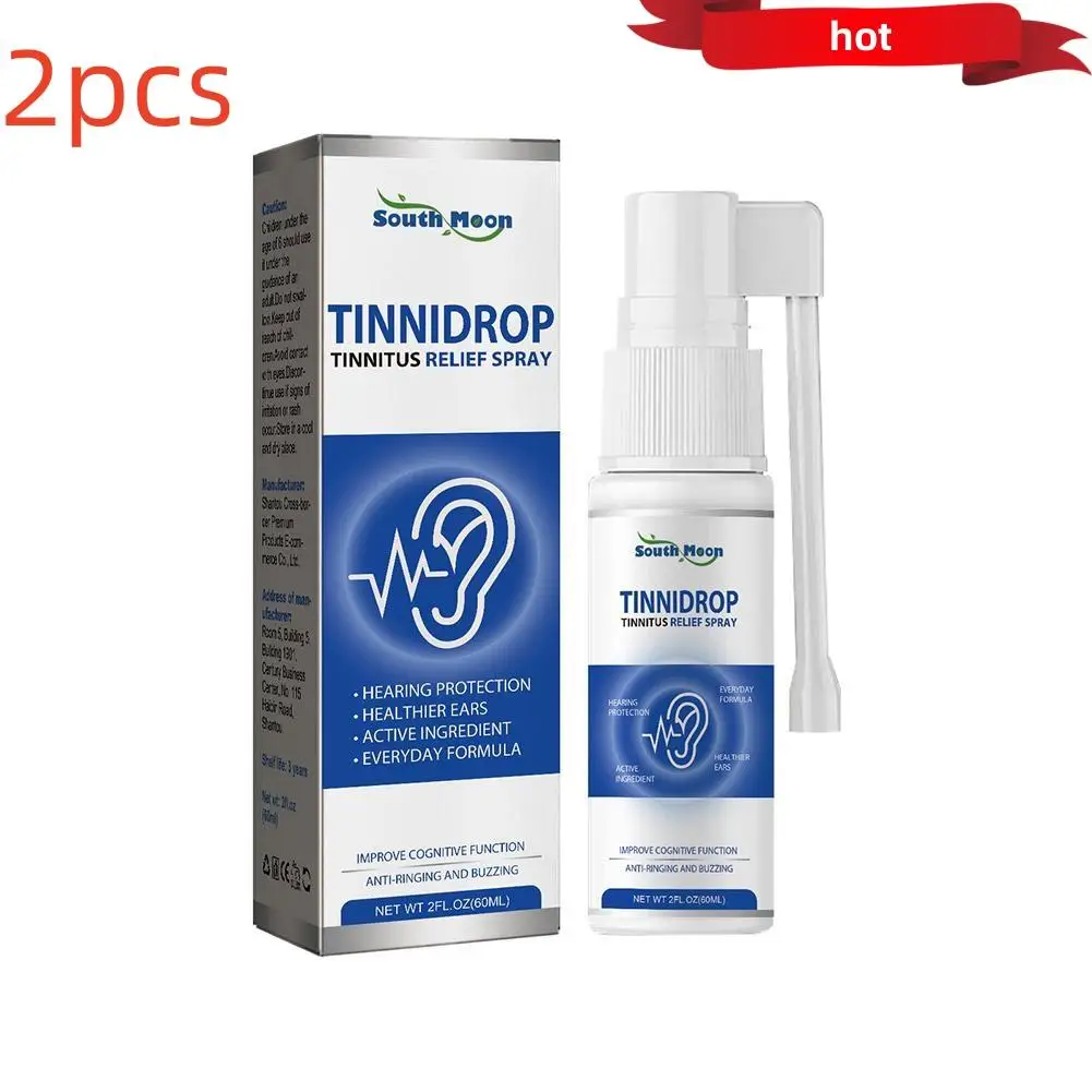 2Pcs TinniDrop Tinnitus Relief Spray Ear Ringing Relieving Drops for Ringing Tinnitus Itching Earache Health Care Earwax 60ml