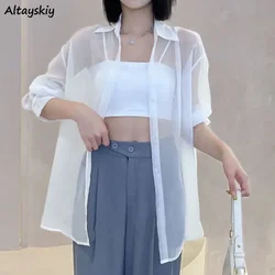 Sheer Shirts Women S-5XL Summer Sun-proof Korean Style Solid All-match 5-colors Thin Ladies Temperament Casual Vintage Fashion