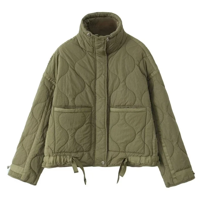 Dámská bavlněná polstrovaná bunda se zahuštěným stojacím límcem, volná teplá zimní bunda, dámská svrchní bunda, módní topy - náhled 2