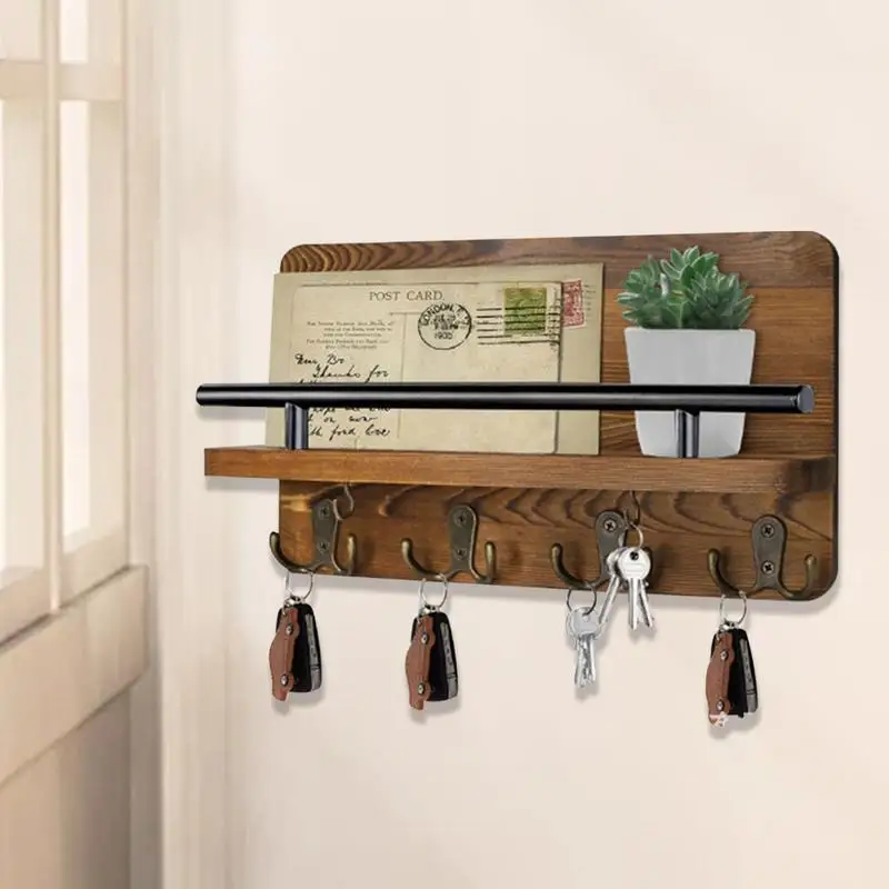 

Mail Organizer With Key Hooks Wooden Organizer With Storage Shelf Wall Decor Home Organization For Mails Bills Letters Wallets