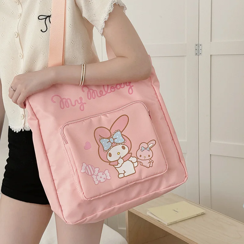 Sanrios Double Layered 2024 Crossbody Bag Cute My Melody Hellokittys Anime Kawaii Tutorial Bag Student Large Capacity File Pack