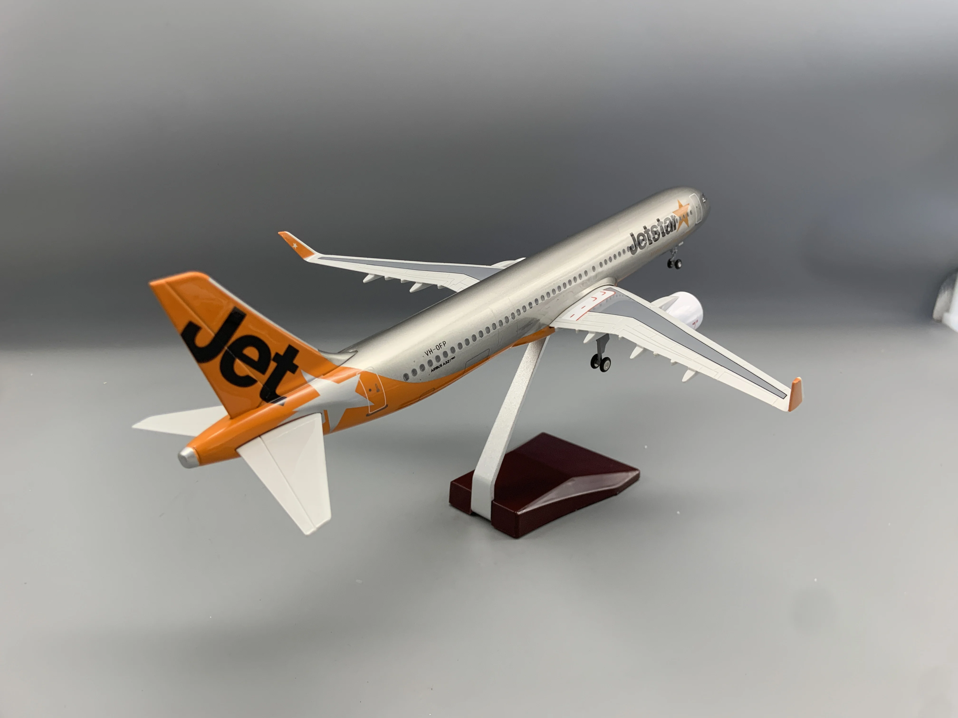 44cm Miniature Plane A321 Jetstar Airplane Model 1:100 Scale Aircraft Resin with LED Light(Touch or Sound Control) Collectible view 5