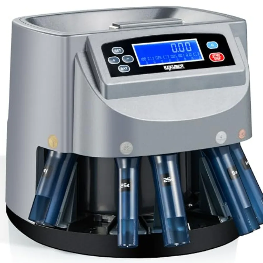 

2025 Upgraded USD Coin Counter Machine Professional Coin Sorter Wrapper Roller Machine with 500 Coins Capacity Automatic Change