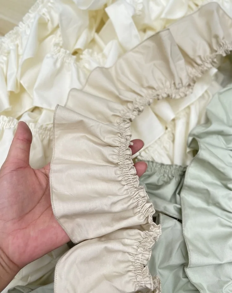9cm Pure Cotton Light Green/Khaki/Grey 8color Available Ruffles Lace Trim Cotton Cloth Trim SC206