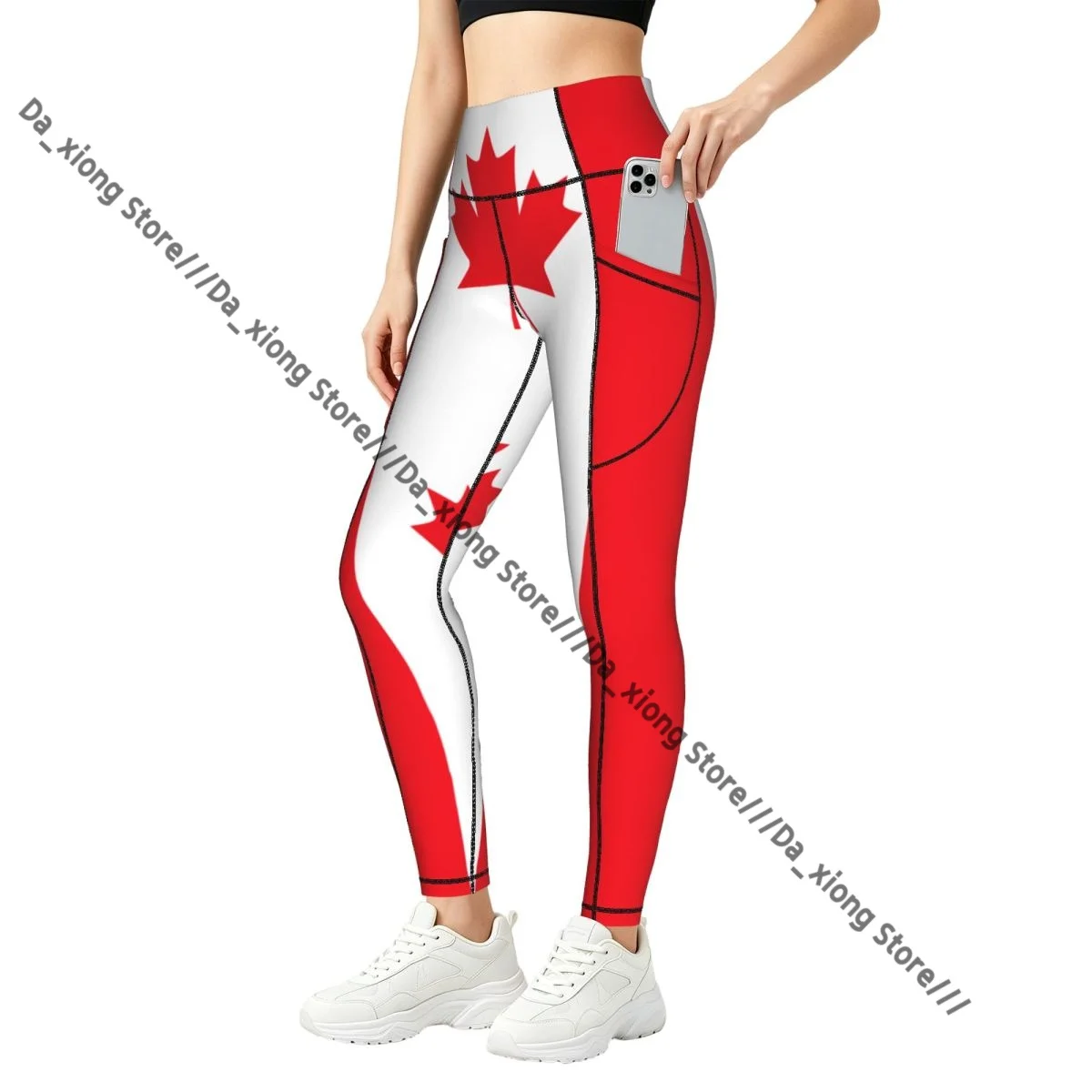 High Waist Hip Lift Yoga Pants Women With Pockets Canada Flag Print Gym Wear