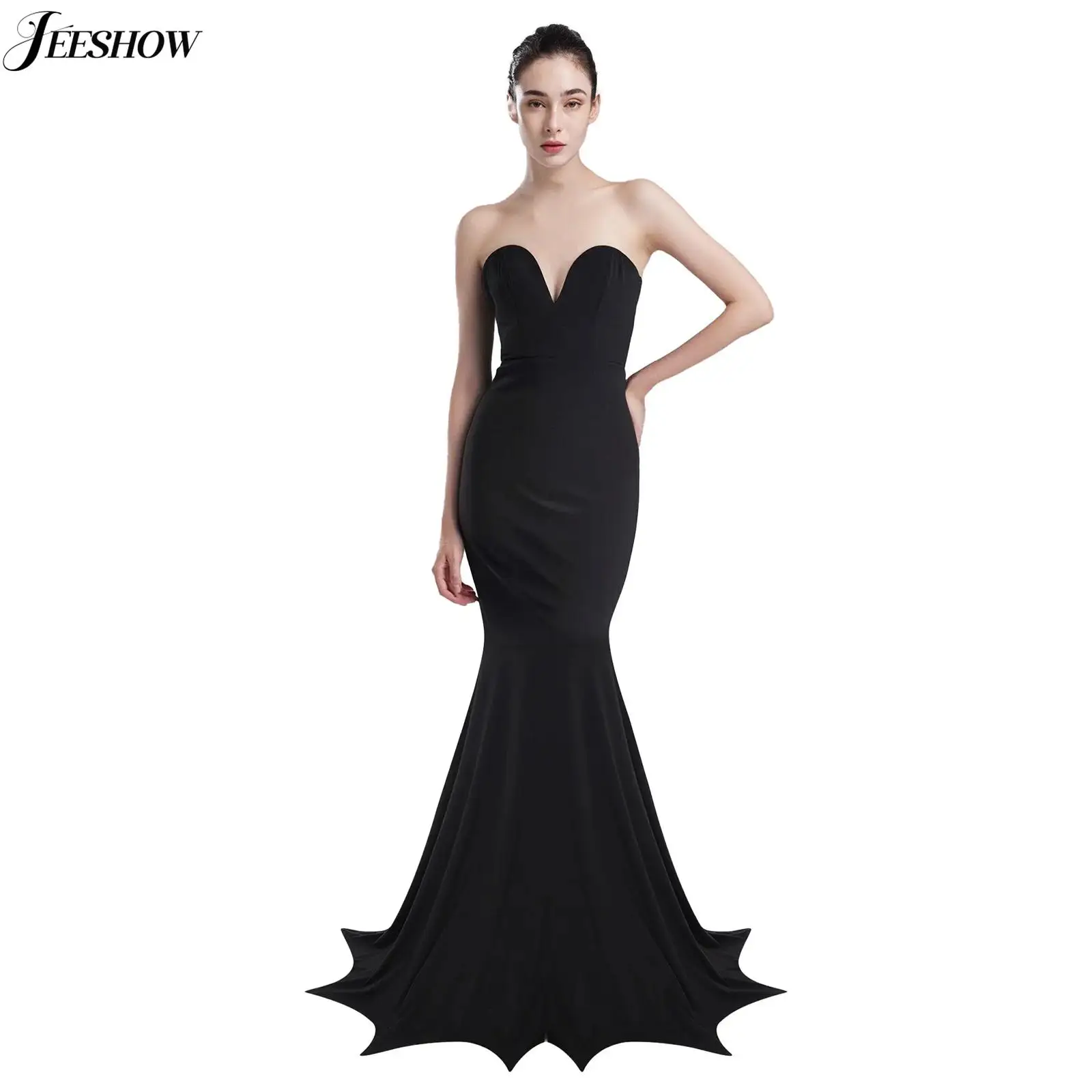 

Womens Medieval Witch Vampire Costume Strapless Bodycon Maxi Fishtail Dress Gothic Vampire Role Play Outfits for Halloween Party