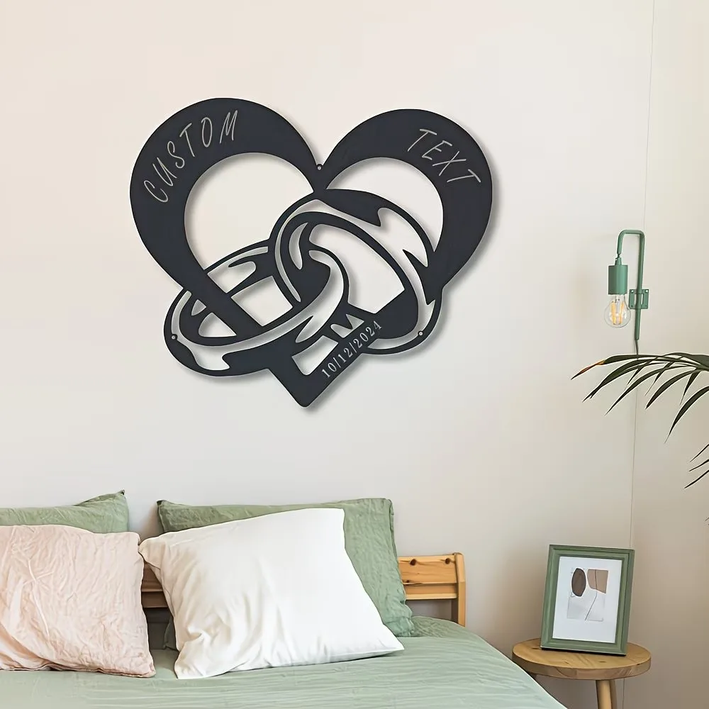 Customizable Metal Heart Wall Art with Interlocking Rings