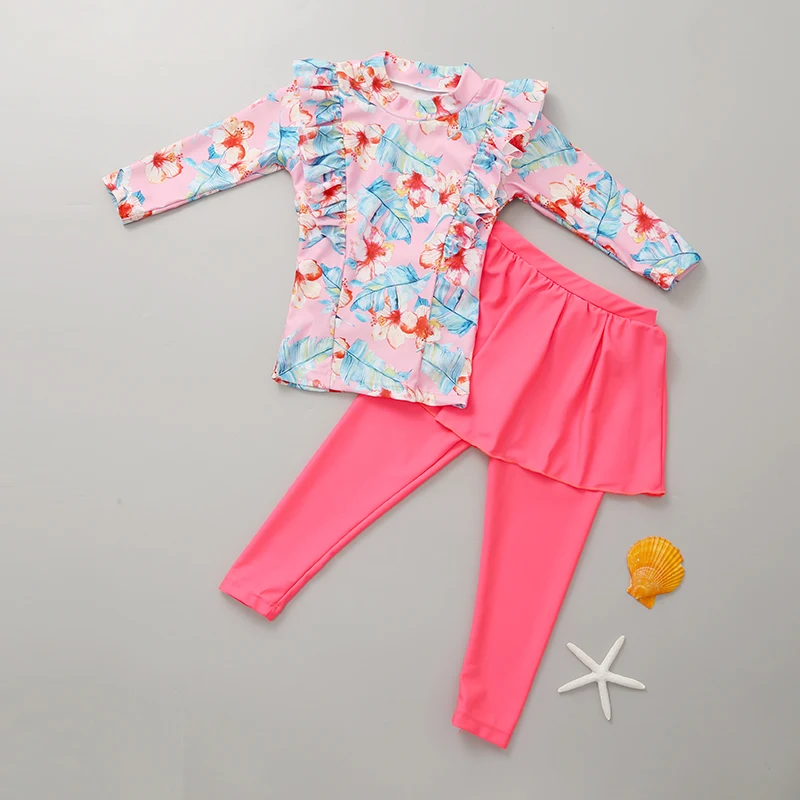 2024 new girls' clothes long sleeves long pants beach sunscreen quick-drying medium and older children's split swimsuit