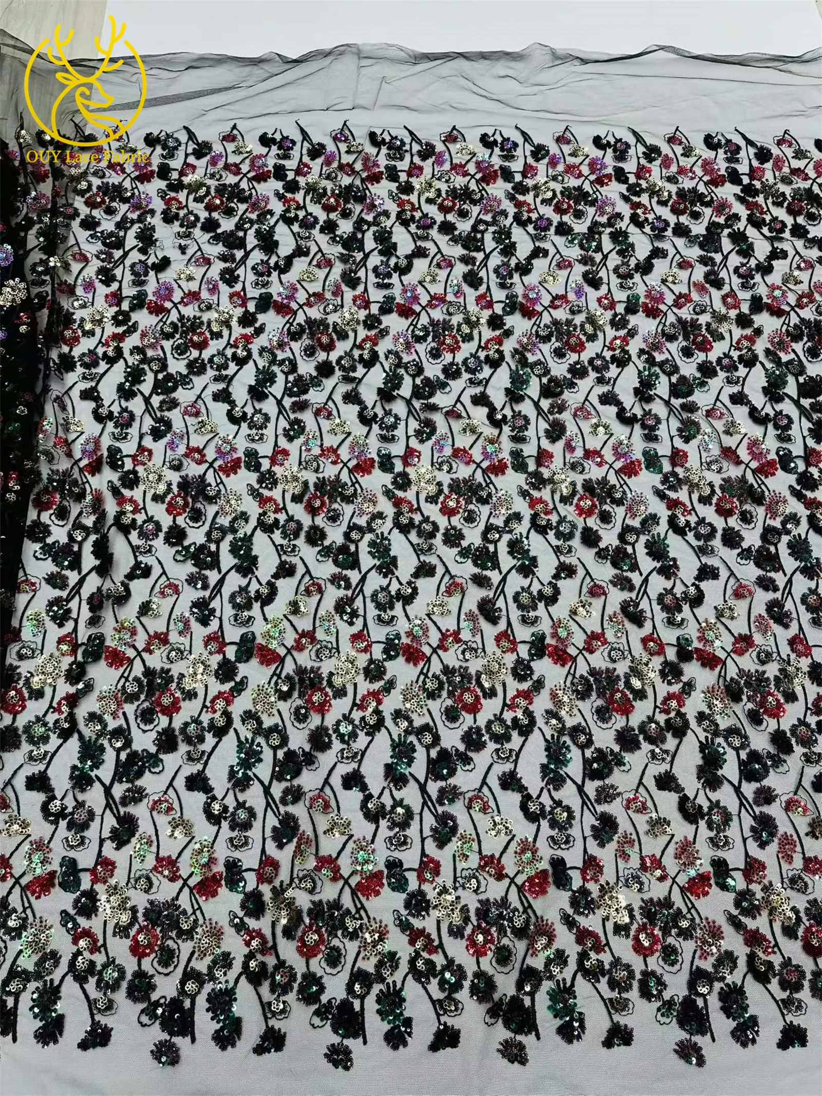 Luxuriöser afrikanischer Pailletten-Spitzenstoff, 5 Yards, hochwertige französische nigerianische Stickerei-Tüllspitze für Hochzeitsfeier, Brautkleid – Detail 21