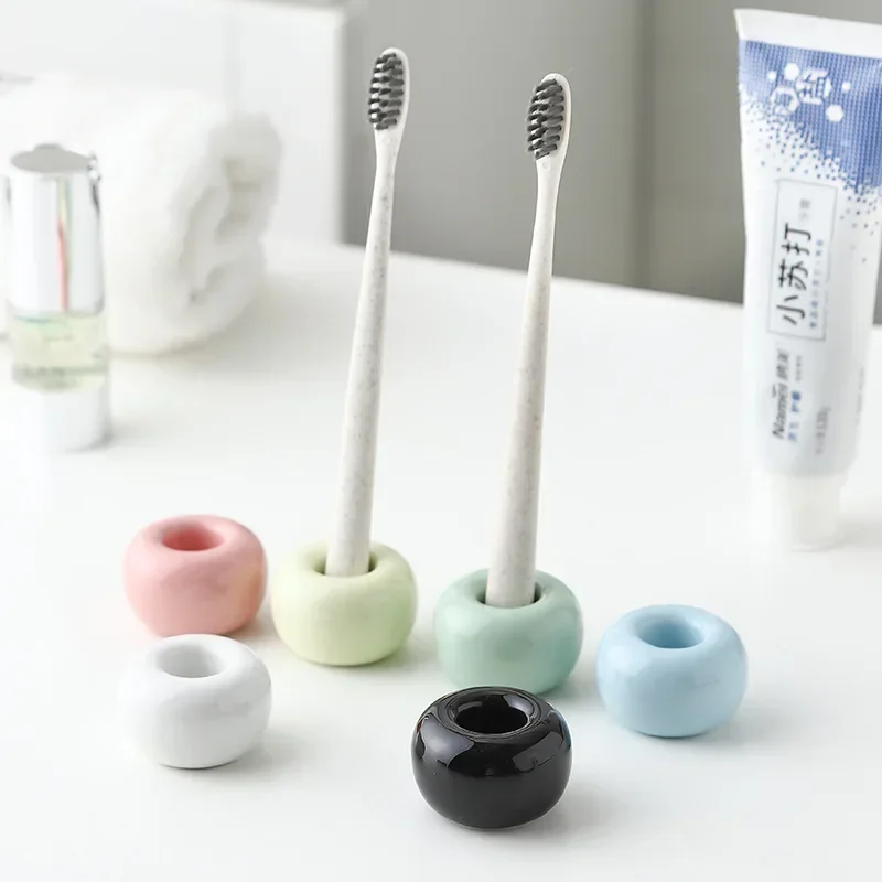 Creative Bathroom Ceramic Toothbrush Holder Portable Mini Macaron Colors Brush Stand Shelf Base Frame Storage Rack Bathroom Tool