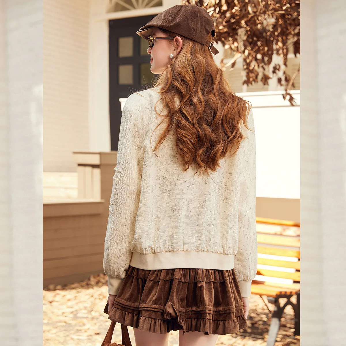 LOUIS YAO Age Reducing Jacket  2025 Baseball Collar Design Jacket Spring and Autumn Non-Stretch Long Sleeves Zipper Women's Coat