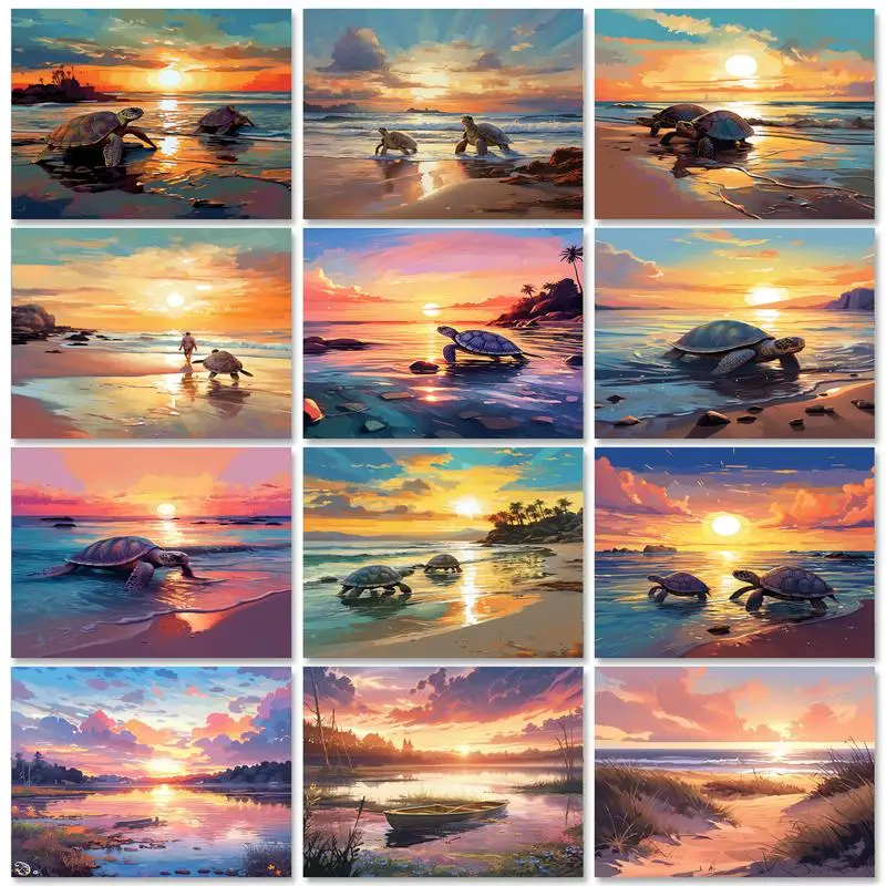 

GATYZTORY Frame Picture Painting By Numbers Kits Adults Wall Art Picture Sea Turtle Animals Diy Crafts Handpainted Living Room G