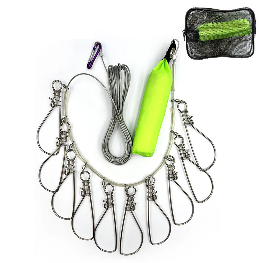 Fishing Stringer Live Fish Lock Aluminum Alloy + Silicone Fish Stringer Clip Fish Wire Rope Cable Fishing Holder Kit