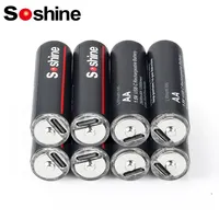 Soshine 1.5V AA 2600mWh Lithium Battery USB 2600mWh 2A Li-Ion Rechargeable Battery for Massager Smoke Detector Metal Intercom