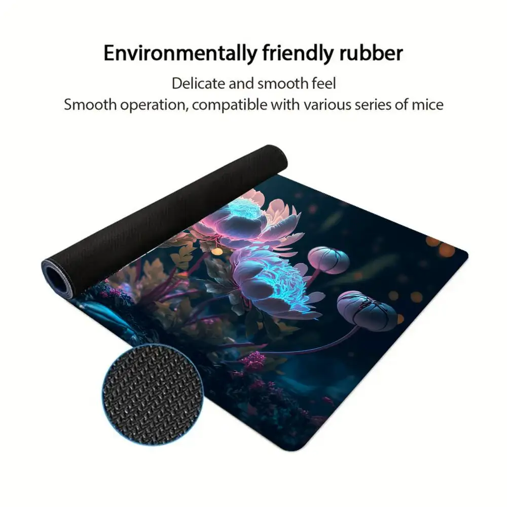 Bunga Warna Besar Alas Mouse Gaming Penutup Meja Hitam Keyboard PC Alas Desktop Kunci Karet Anti Selip Aksesori Kantor XXL