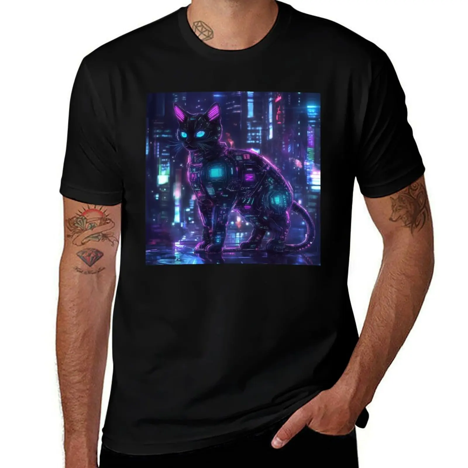 

Cyberpunk Cat T-Shirt cotton man t-shirts luxury designer valentines clothes Clothing t shirts men