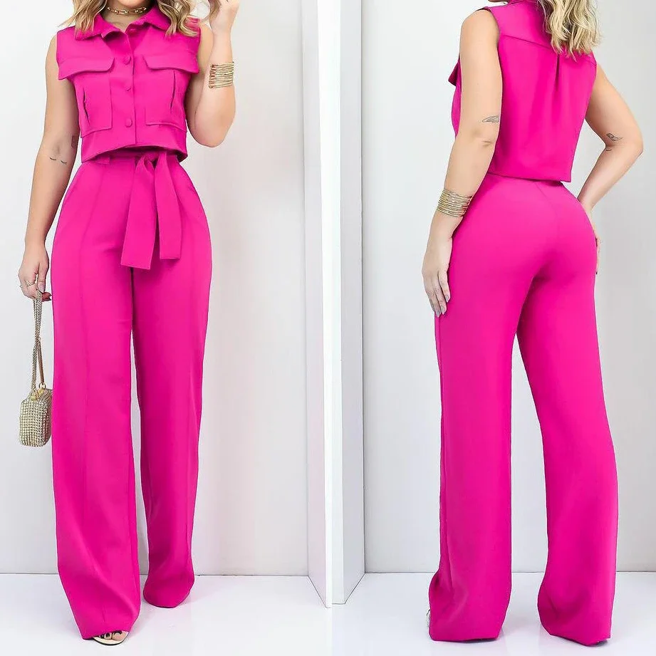 2025 Y2k Crop Tank Top & Wide Leg Pants Set Vest Green Matching Sets Summer Vintage Boho High Waist Loose Work Suit Streetwear
