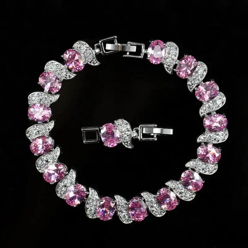 Exquisite Shiny Tennis Ball Shape Crystal Zircon Bracelet for Women Fashion Evening Party Jewelry Girls Gift