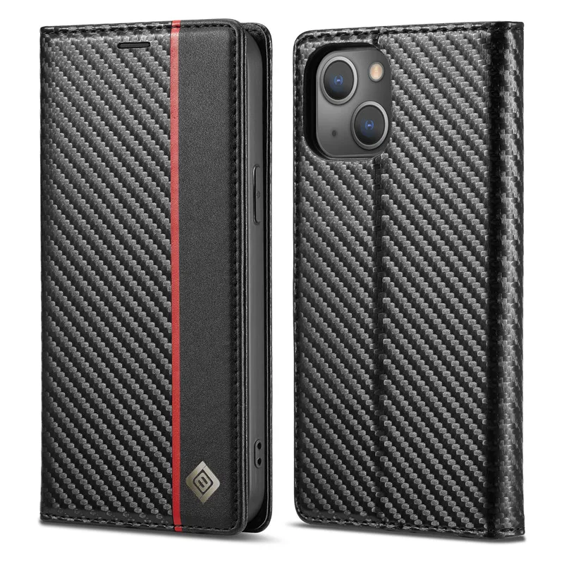 Carbon Fiber Texture Flip Leather Case For iPhone 12 13 14 Plus 15 Pro Max Card Slot Wallet Cover Protective Shell