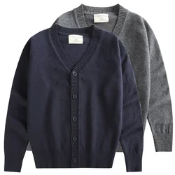 New Children Cardigans Sweater Autumn Teenage Pure Color Coats Baby Boy White Navy Blue Tops Sweaters Girls Clothes 10 12 Year