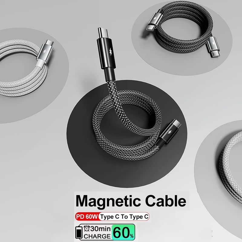 

5A USB C To Type C Cable Data Wire Cord Magnetic Charger Cable For Iphone 16 Samsung S24 S23 S22 Ultra iPad MacBook Xiaomi