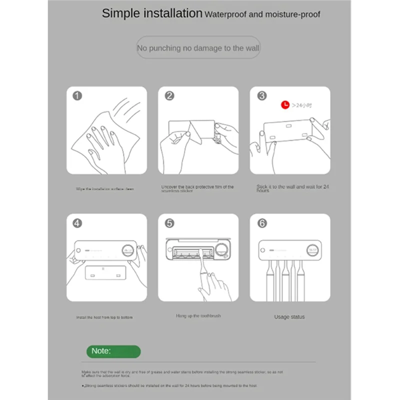 

A84G-перезаряжаемый быстросохнущий настенный держатель для зубных щеток со светодиодным дисплеем для ванной комнаты