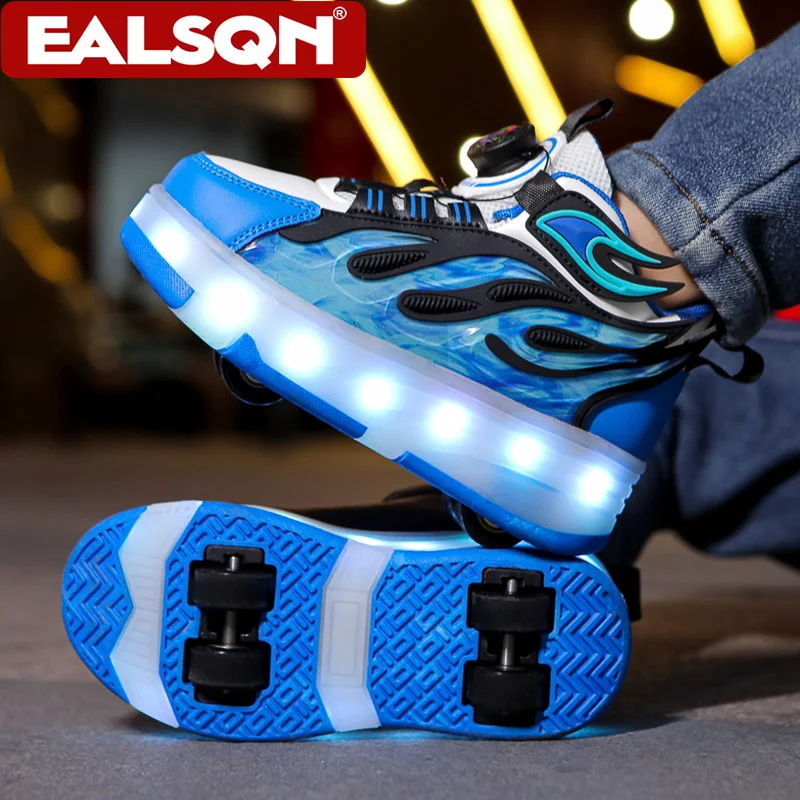 

Roller Sneakers for Kids Light Up Shoes Boys Girls 4 Wheel Sneakers USB LED Skate Shoes Size 29-39