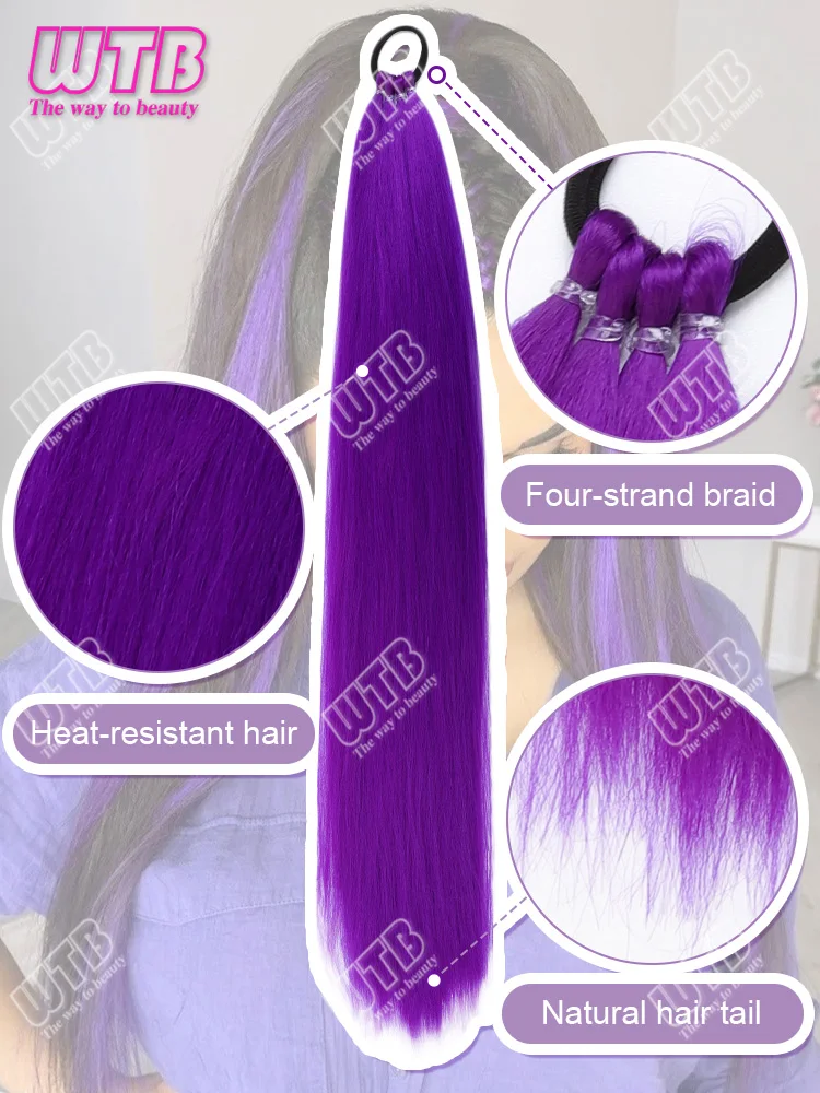 Synthetic Purple Ponytail Extension with Elastic Tie Straight Sleek Wrap Around Braid Ponytail Wig